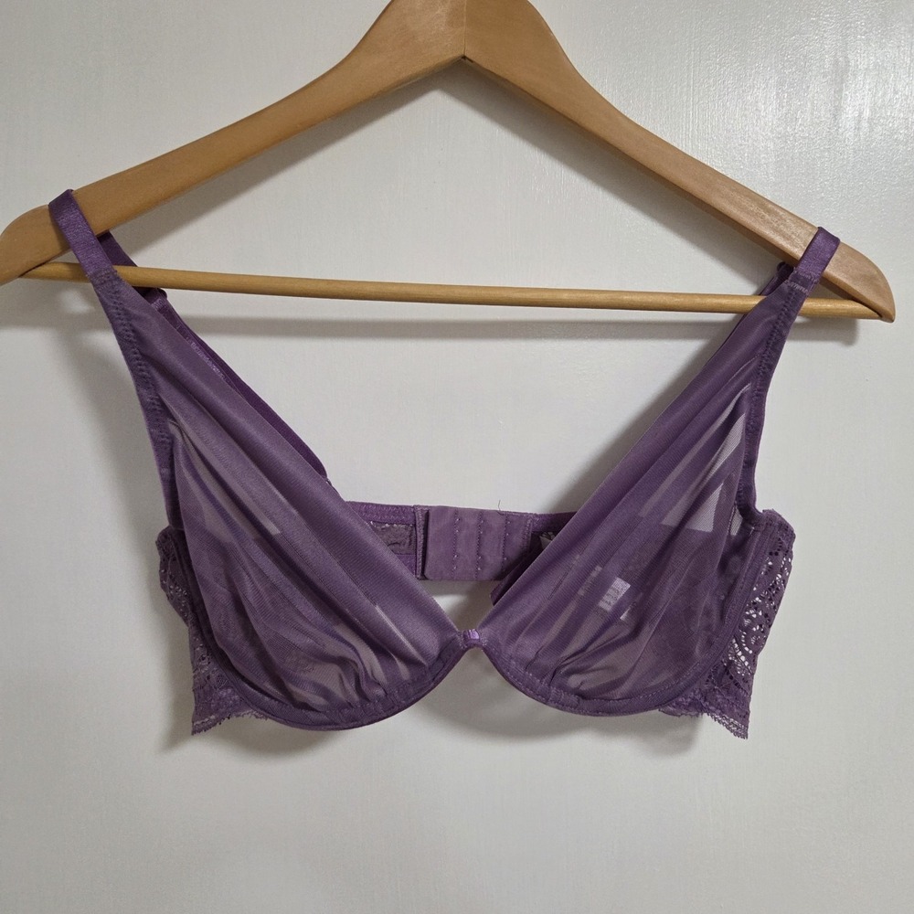 Adore Me Candice Unlined Plunging Shirred‎ Striped Bra Lavendar 32D